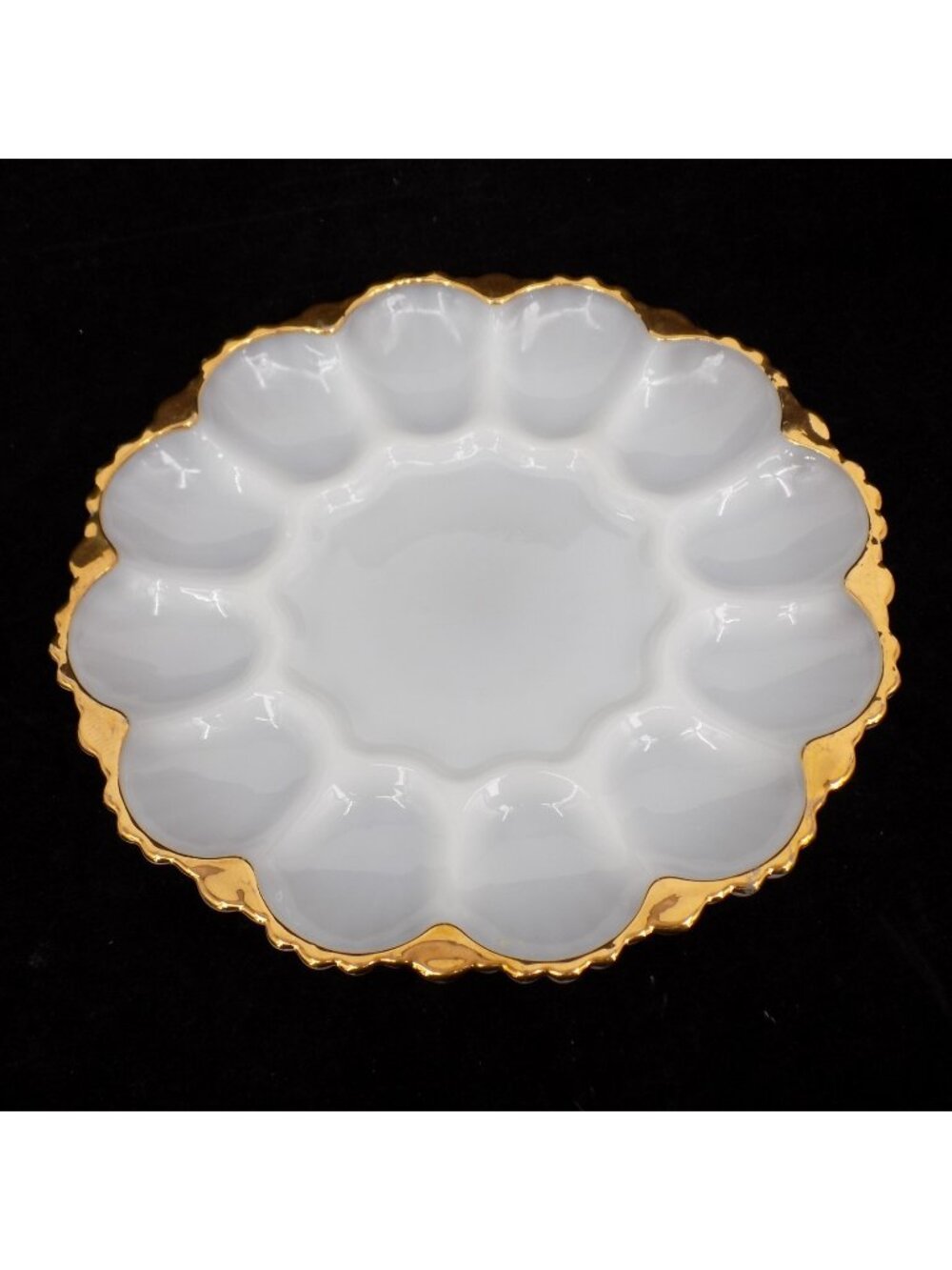 Anchor Hocking Swirl Golden Anniversary Milk Glass Devilled Egg Plate 22k Gold
